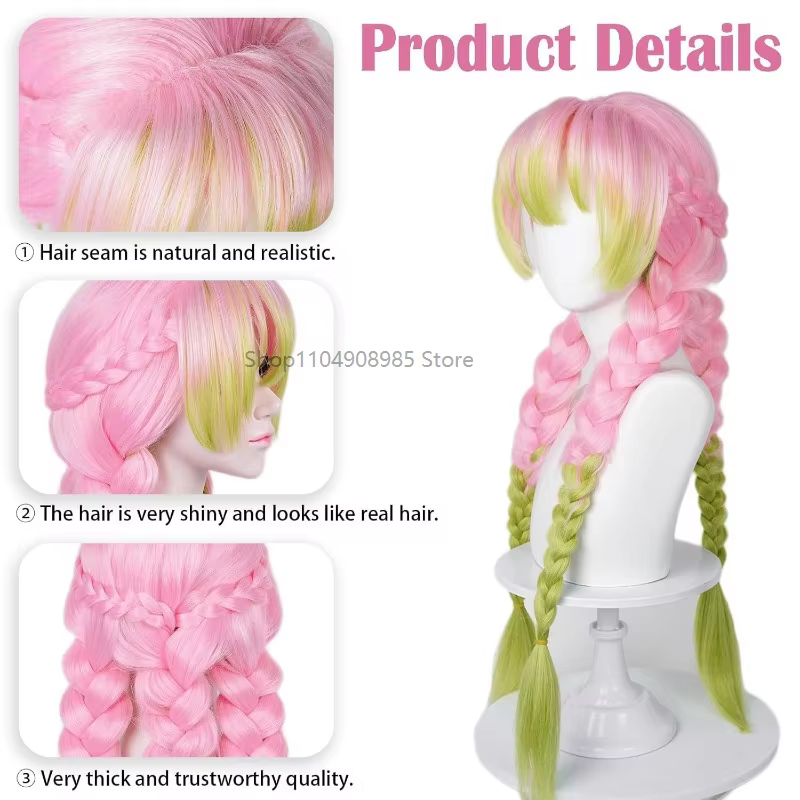 Perruque de Cosplay rose et verte