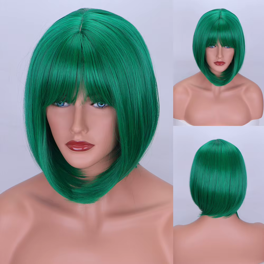 Perruque de cosplay synthétique courte et droite pour femme