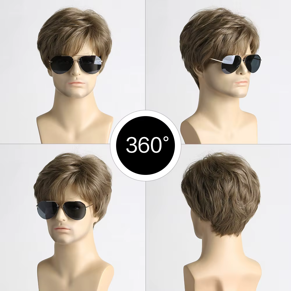 Perruque synthétique courte marron pour hommes