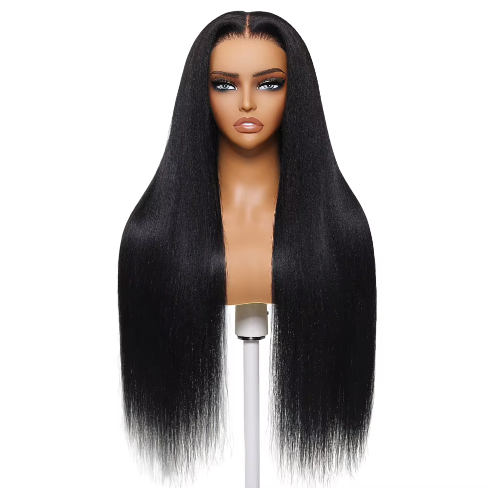 Perruque sans colle Klaiyi Hair 7x5 Bye Bye Knots, cheveux humains Yaki lisses, pré-épilée, nœuds pré-décolorés