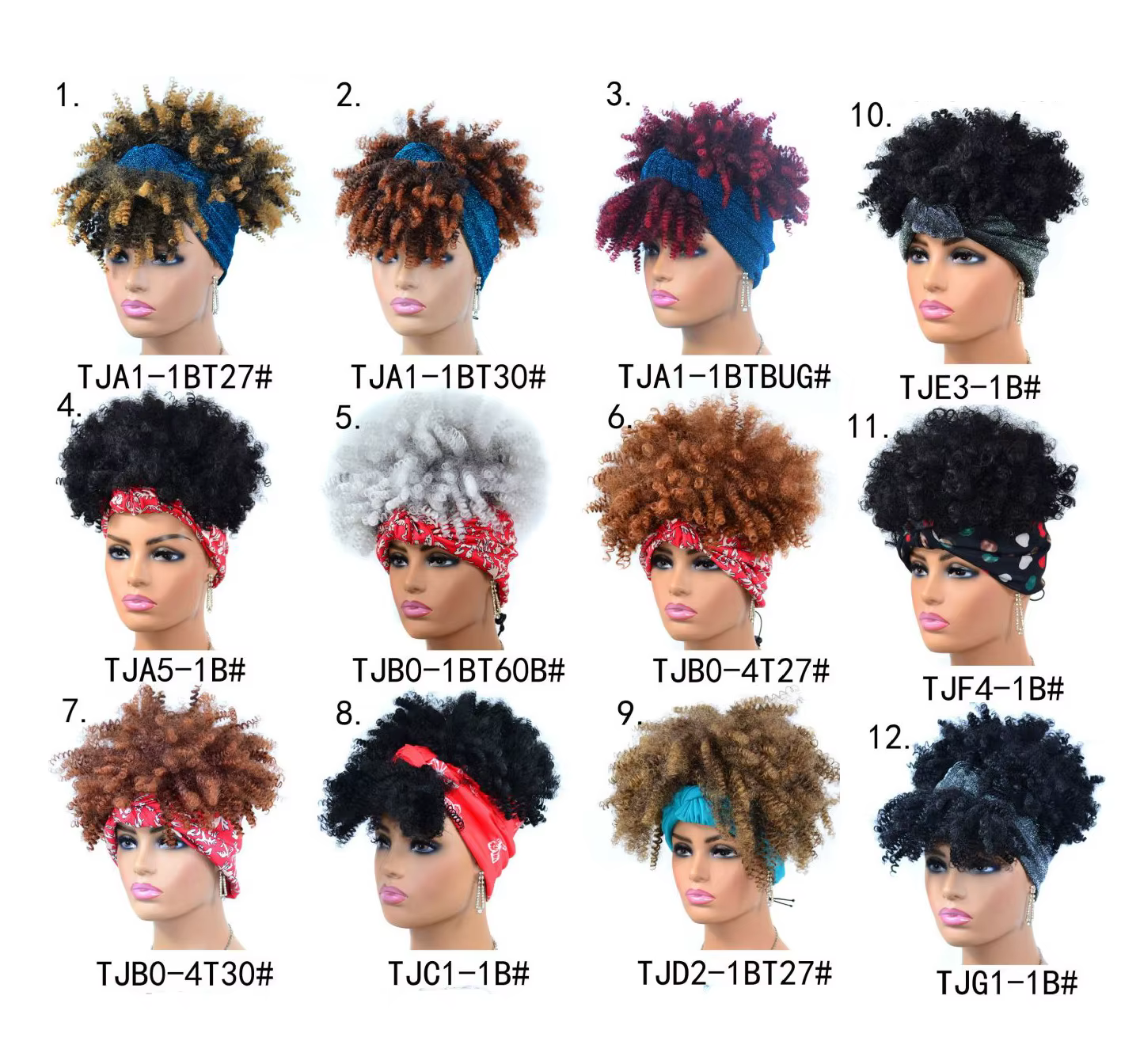 Perruque Afro bouclée Turban multicolore bandeau perruques femmes cheveux courts moelleux avec écharpe Design mode