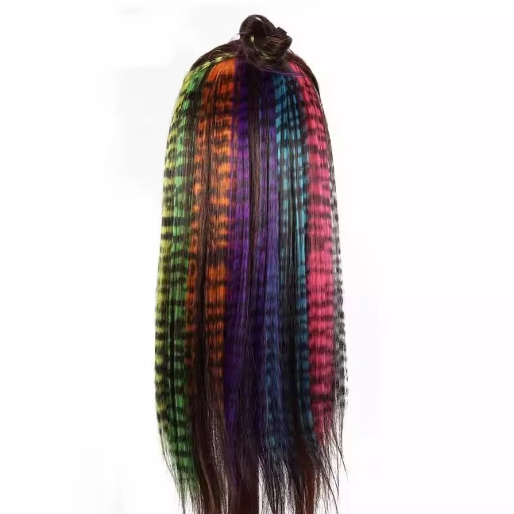 Extensions capillaires synthétiques lisses à clips imprimés à rayures
