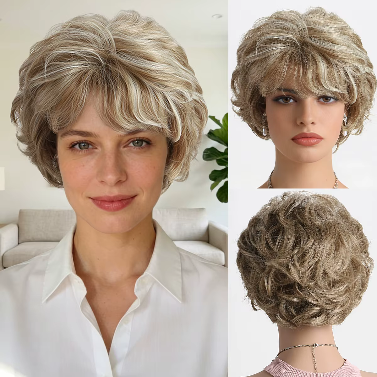 Nouvelle perruque synthétique bouclée dorée claire de 10 pouces