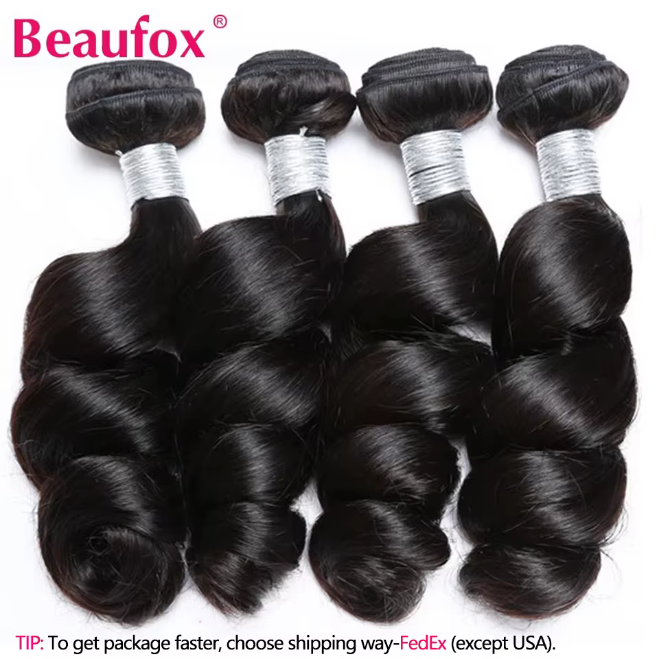 Beaufox paquets de cheveux humains vague lâche avec fermeture tissage