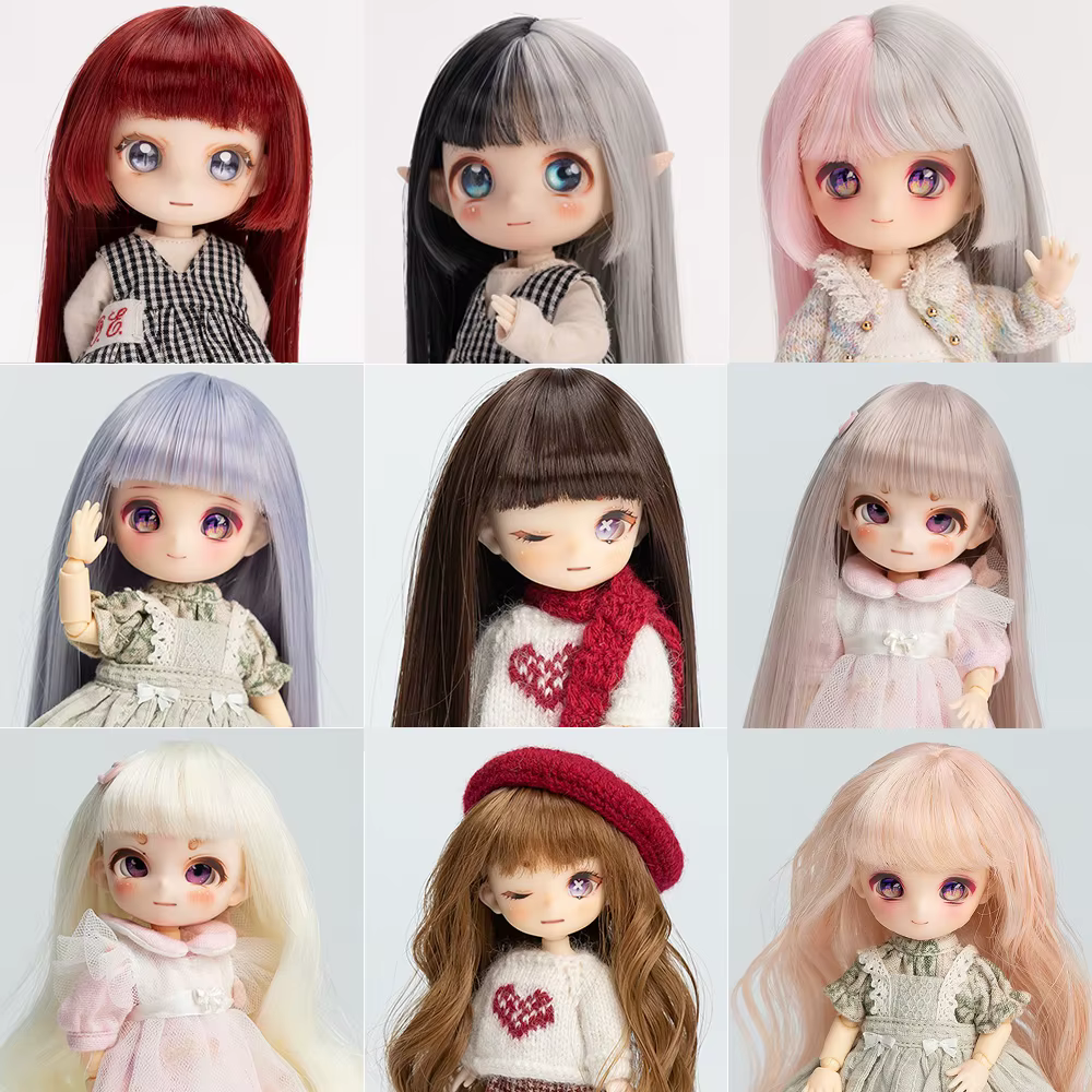 Ob11 perruque douce mignonne frange bouclée cheveux ondulés