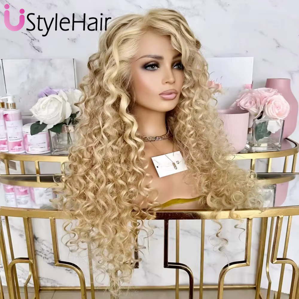 Perruque Lace Front Wig synthétique bouclée Blonde