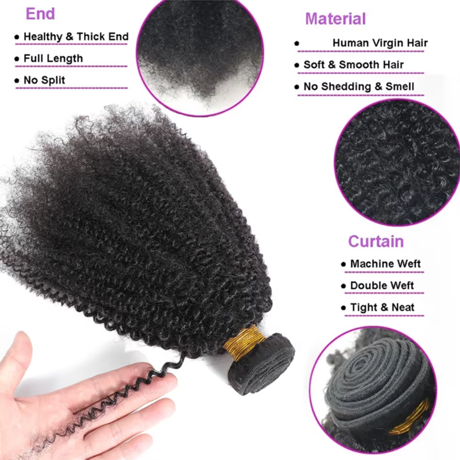 Afro crépus bouclés paquets brésiliens 1/3 Afro crépus cheveux humains paquets affaire 8-24 "Extensions de cheveux bouclés armure de cheveux humains pour les femmes