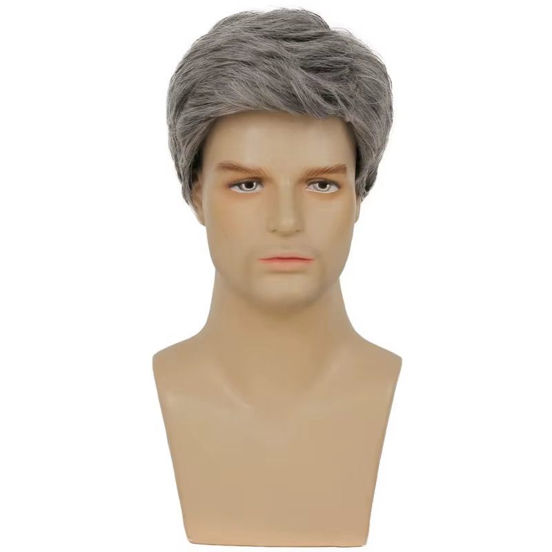 Perruque Courte Synthétique Grise pour Homme