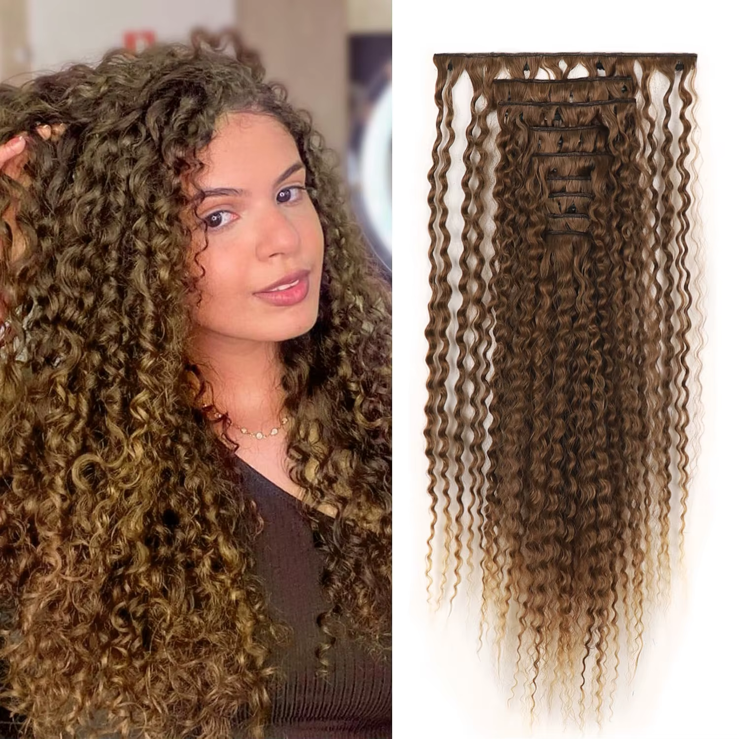 Extensions de cheveux synthétiques bouclés et épais