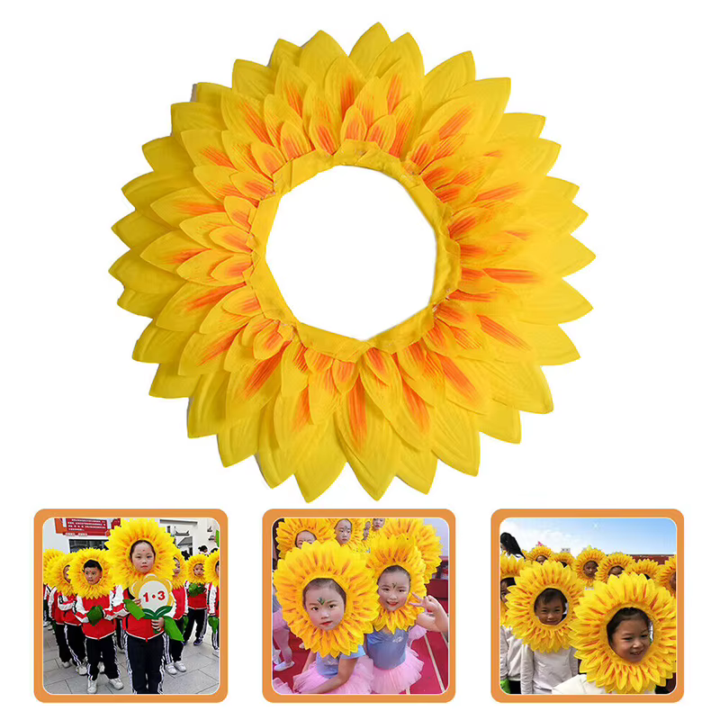 Couvre-chef tournesol 42cm, accessoires de Performance amusants, chapeau de tournesol, capuche pour fête de danse, jeux de Festival, accessoire de Costume pour enfants