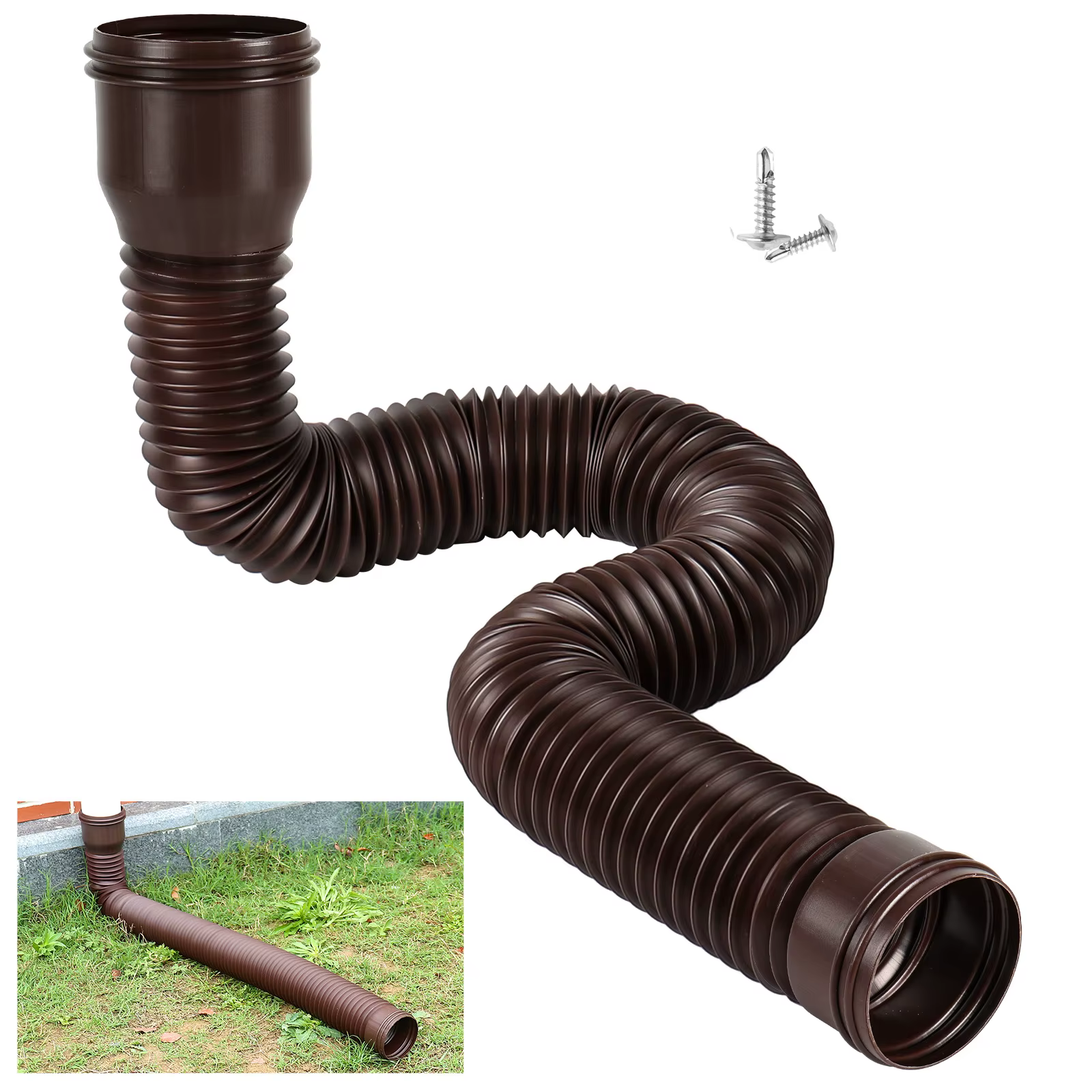 Tuyau de descente rond extensible | Tuyau de drainage flexible et durable - extensible, résistant aux intempéries, antigel et anti-explosion.