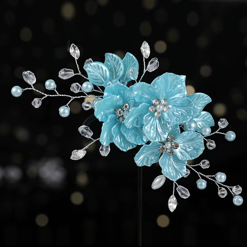 Pinces à cheveux en perles de cristal et fleurs