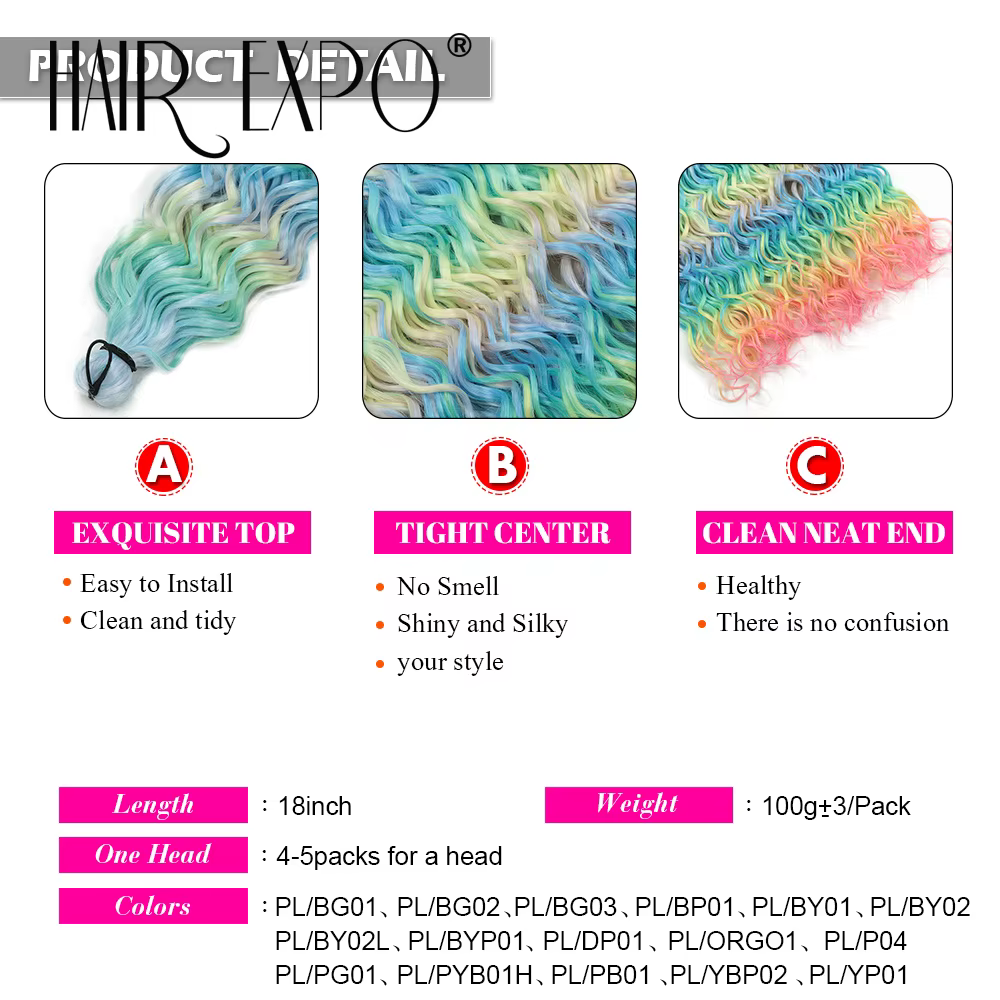 3 pièces 18 pouces Jessica cheveux vague profonde torsion synthétique Crochet