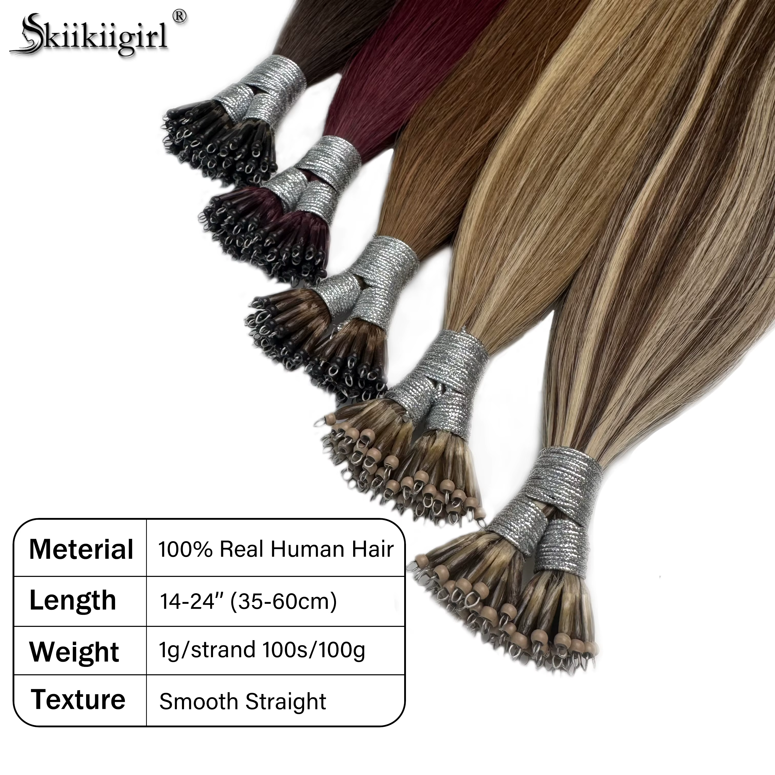 1 g/s 100 brins vrais cheveux humains Nano anneau Extensions