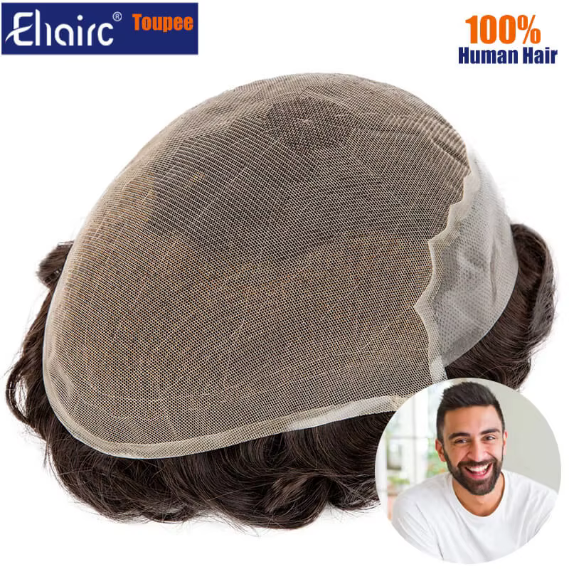 Q6 hommes perruque humaine mâle cheveux prothèse dentelle et noué PU perruques