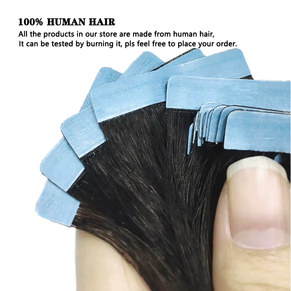 Extensions de cheveux naturels Remy lisses à bande adhésive