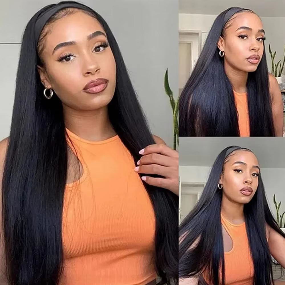 Bandeau perruque cheveux humains os droit perruques de cheveux humains pleine Machine faite péruvienne perruques de cheveux humains pour les femmes noires facile à dire 180%