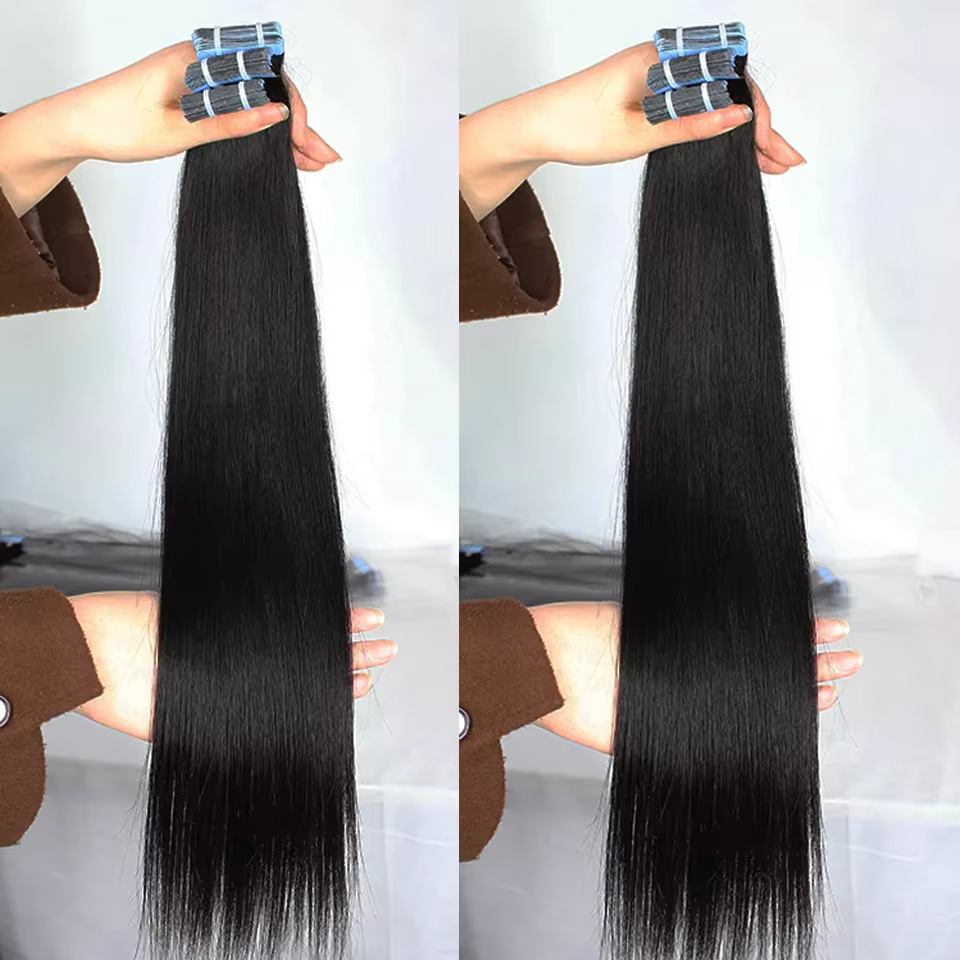 Extensions de cheveux naturels Remy lisses à bande adhésive