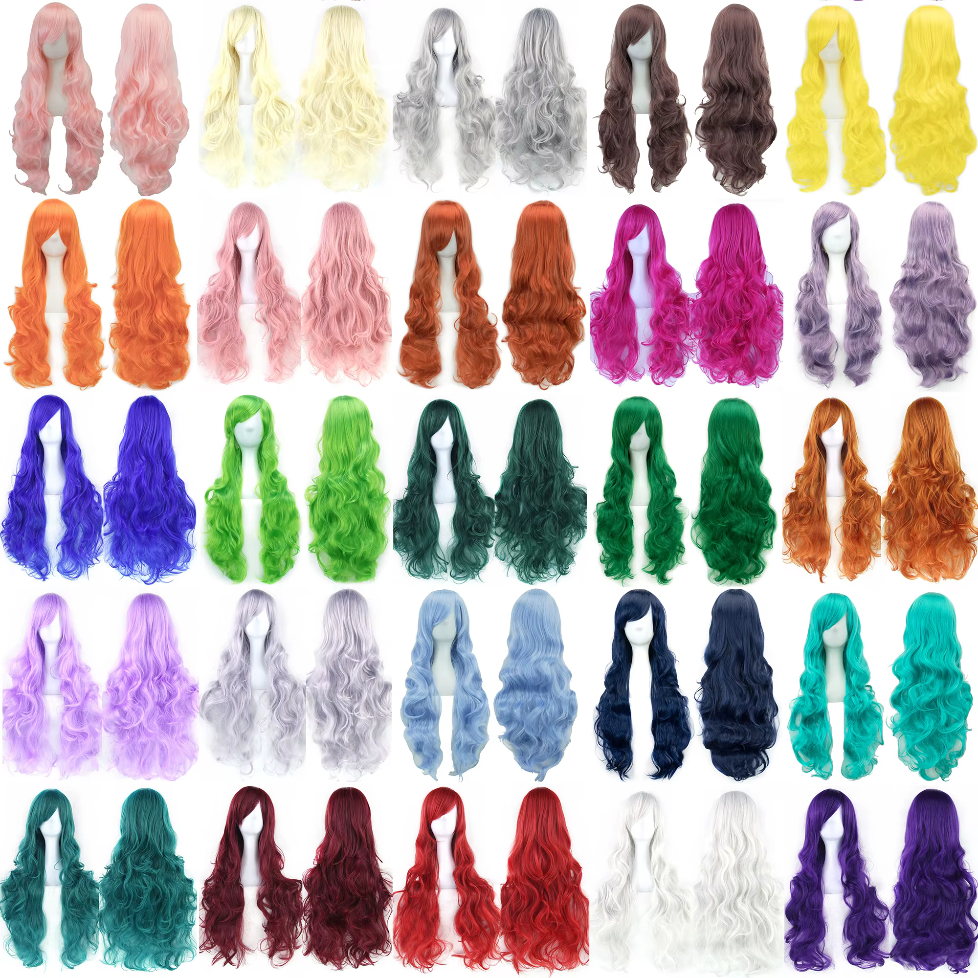 Soowee cheveux synthétiques longs bouclés perruque verte postiche rose noir fête