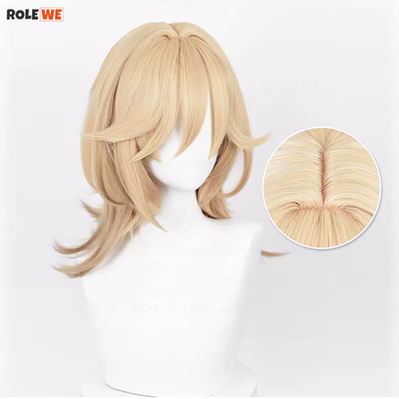 Perruque de cosplay Kaveh de haute qualité, perruque synthétique résistante à la chaleur, longue de 50 cm, en lin doré avec tresse + bonnet de perruque