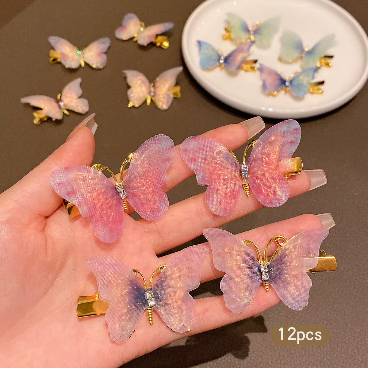 12 pinces à cheveux papillon vent doux