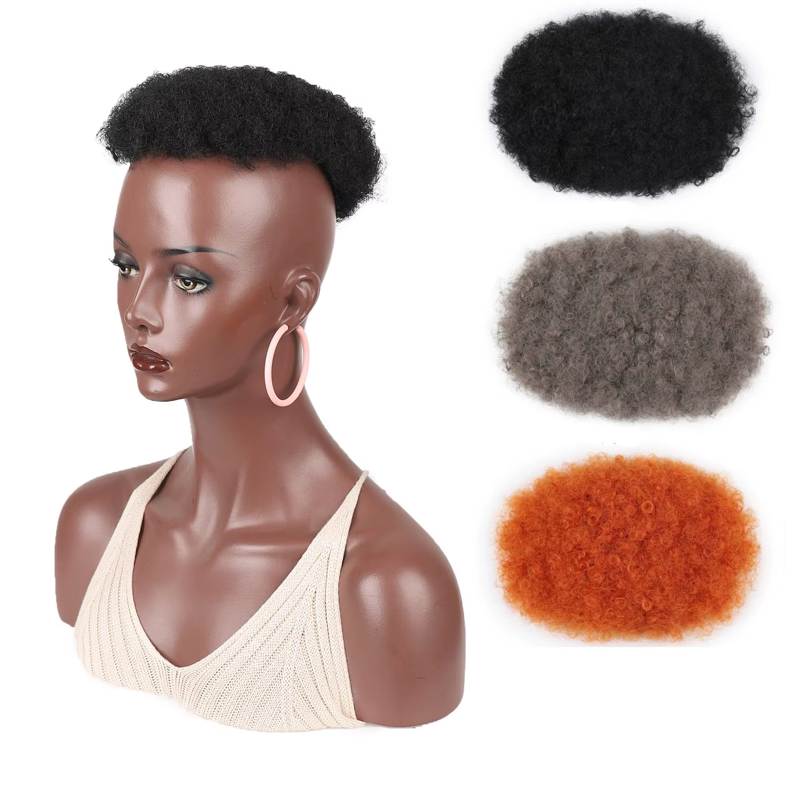 Jeedou Hair Topper Toupet court bouclé Afro à clipser - Perruque unisexe pour calvitie et cheveux amincissants postiche synthétique