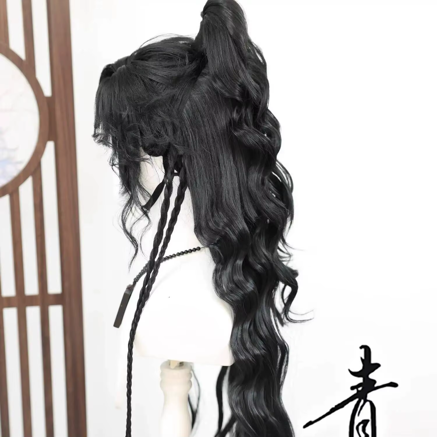 Perruque de style jeune maître, où les vents se rencontrent, WWM Wu Xia, Hanfu chinois ancien personnalisé, XiFangShi, cheveux bouclés noirs, cheveux intégrés