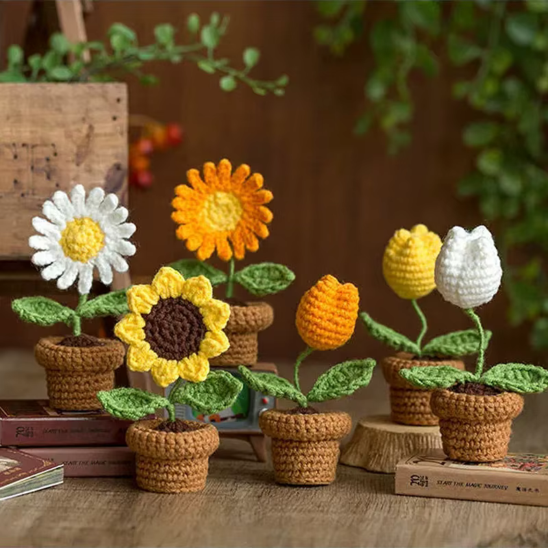 Fleurs au crochet tournesol, fleurs tricotées, cadeau de remise de diplôme, cadeau pour invité de mariage, fleur artificielle, accessoires de bureau, décoration de mariage, Girasol