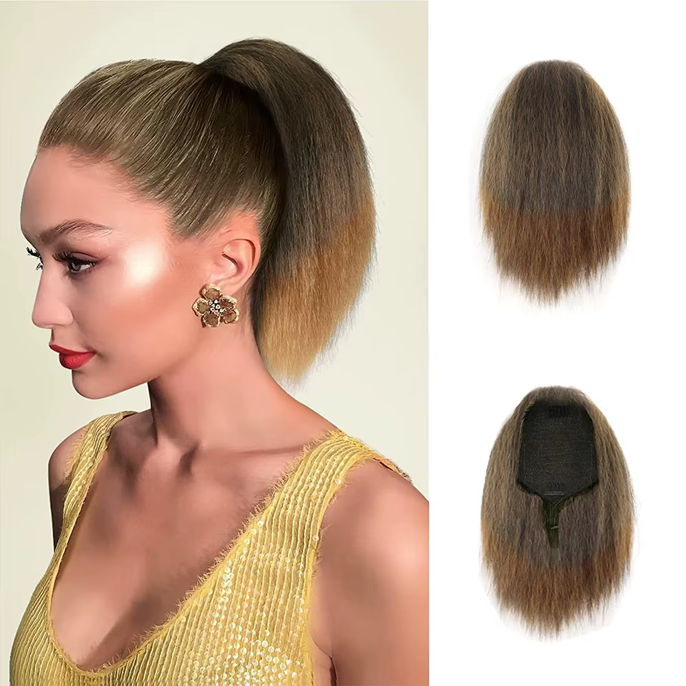 Extensions de cheveux queue de cheval Yaki pour femmes et filles, cordon de proximité, court, naturel, noir, droit, 10 po