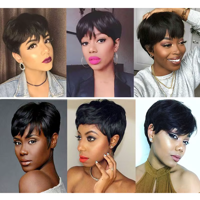Perruques de cheveux humains bon marché courte Bob coupe lutin perruque