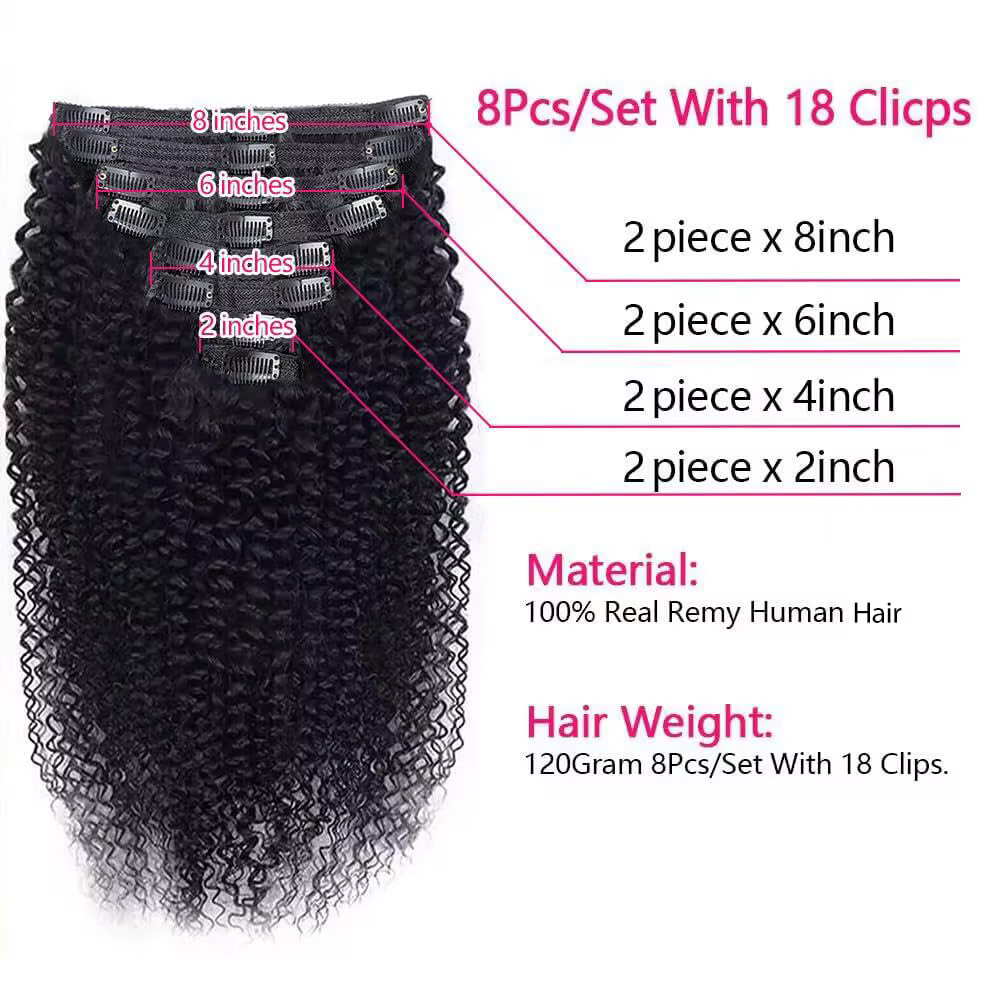 Extensions de cheveux humains Remy crépus bouclés à clips