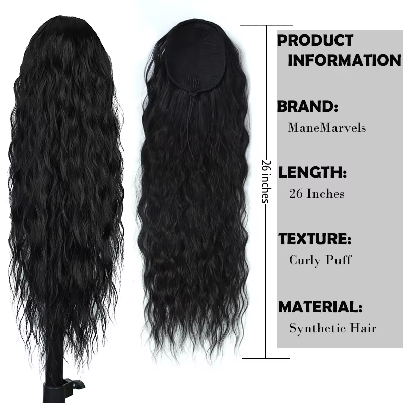 Extension de cheveux queue de cheval ondulée longue bouclée pour femmes postiche queue de cheval synthétique naturelle avec cordon bordeaux blond fausse queue de poney