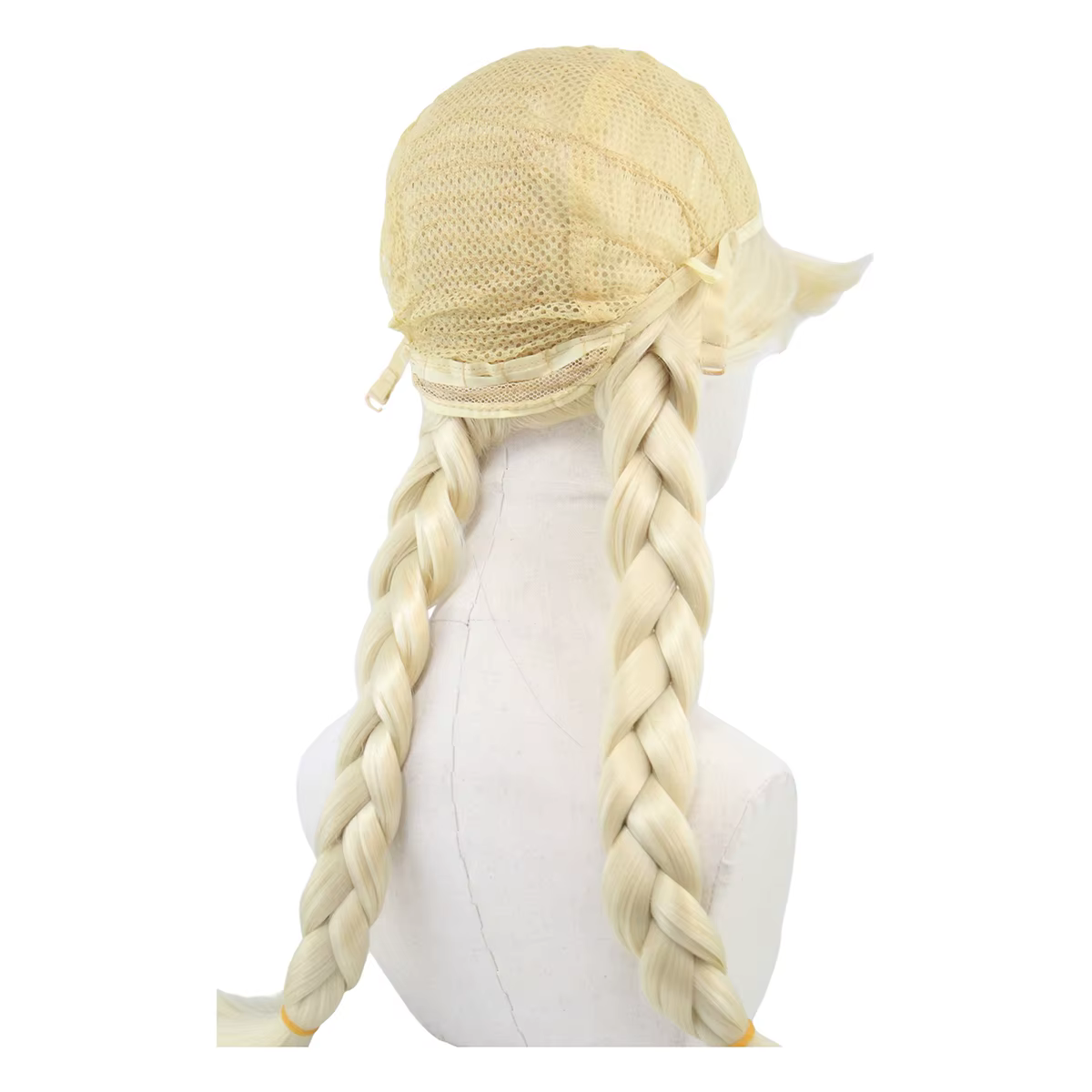 Perruque blonde à double tresse avec frange