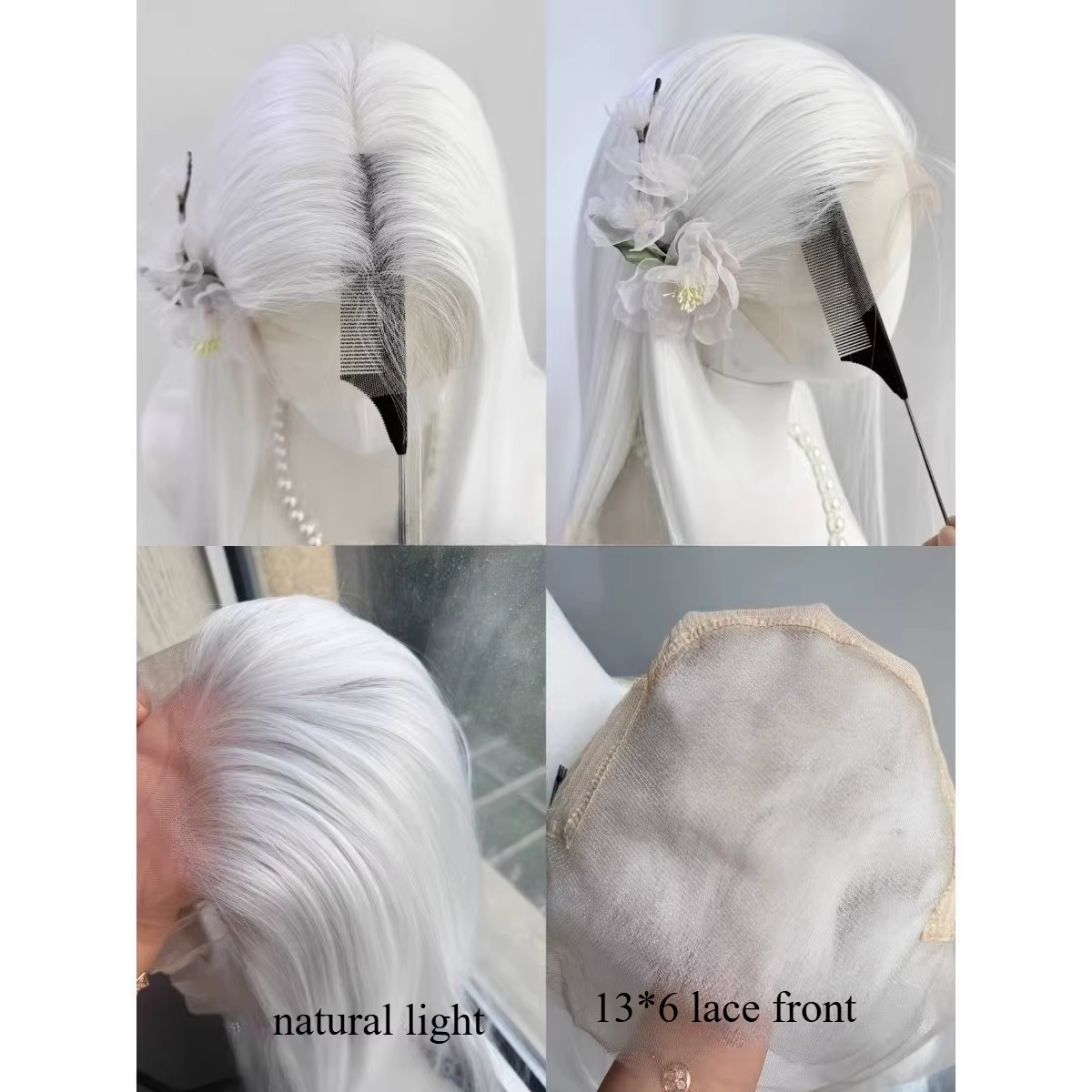 13*6 perruque avant en dentelle blanche pour les femmes 26 pouces perruques de cheveux longs raides fibres de haute