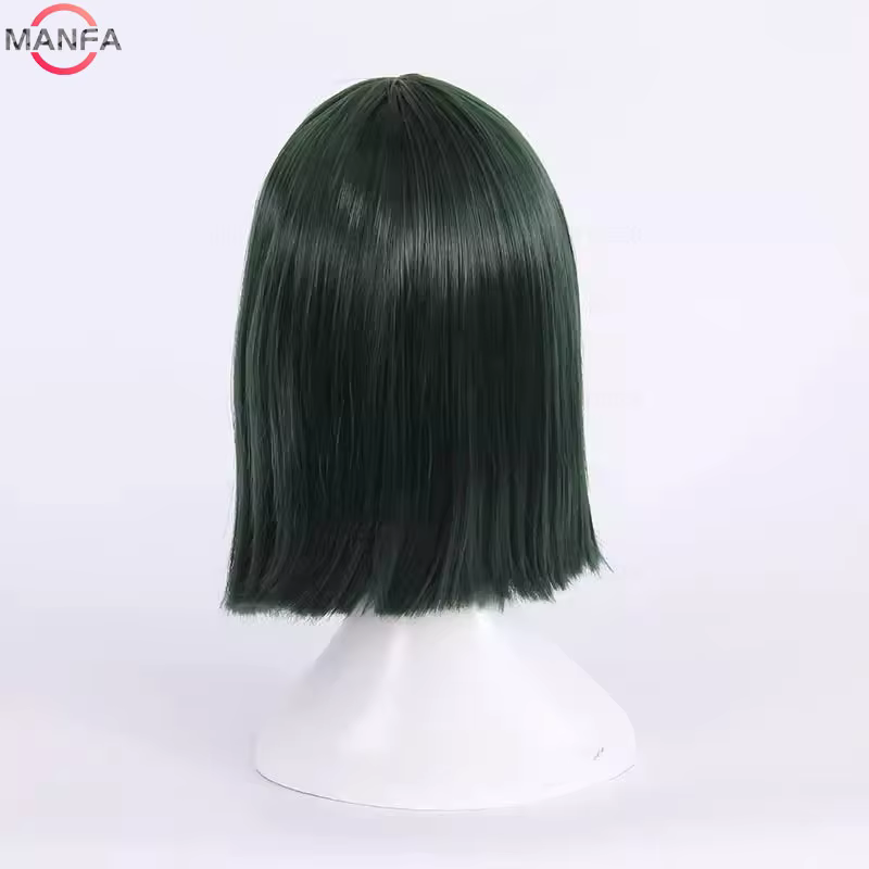 Fubuki Cosplay perruque filles résistant à la chaleur cheveux synthétiques vert profond Bobo perruques + bonnet