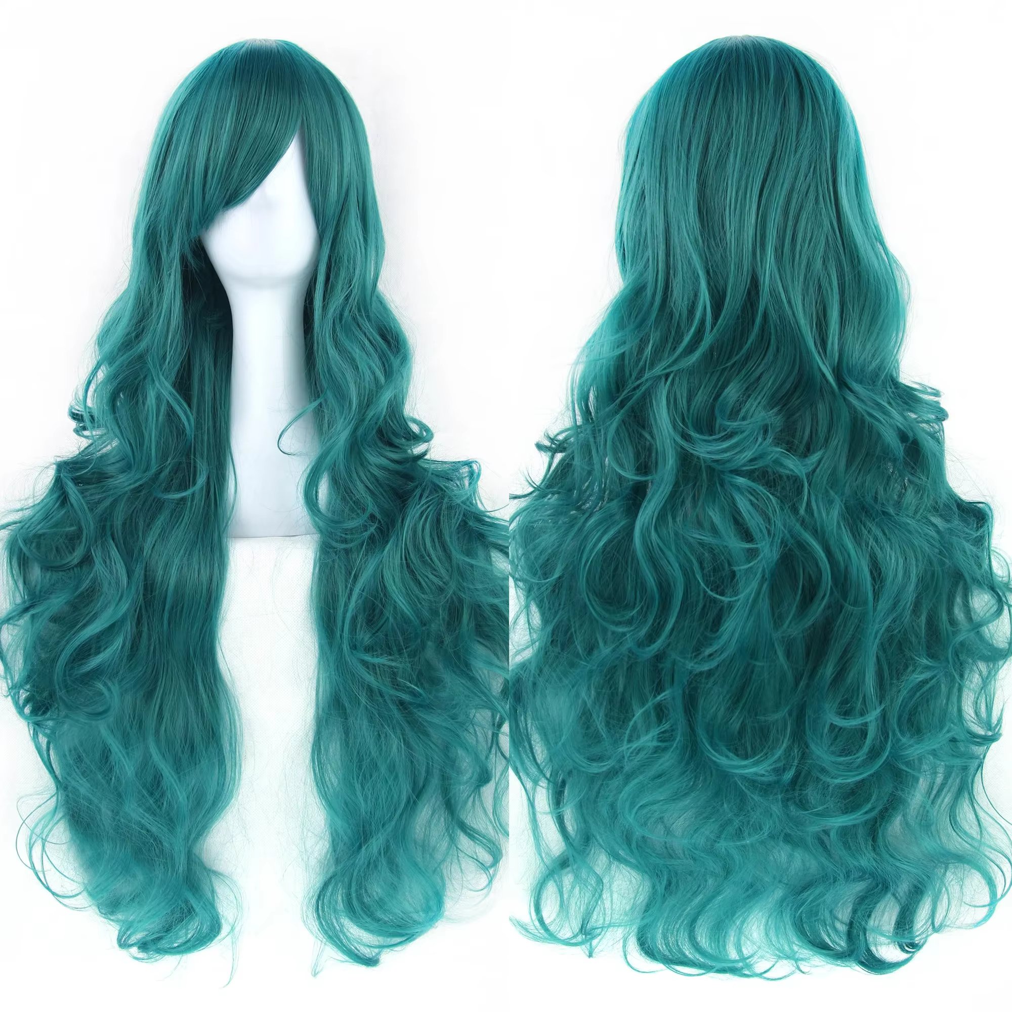 Soowee cheveux synthétiques longs bouclés perruque verte postiche rose noir fête