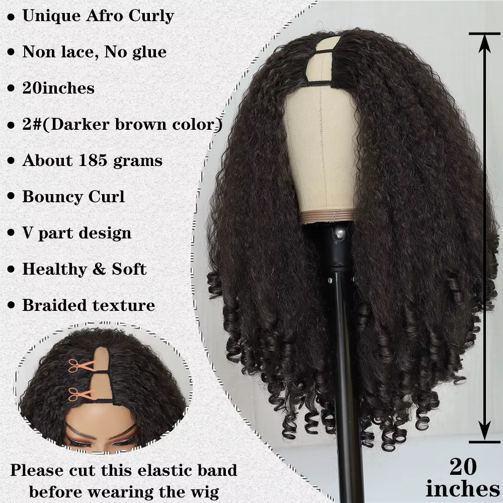Perruque Afro bouclée en V avec boucles rebondissantes