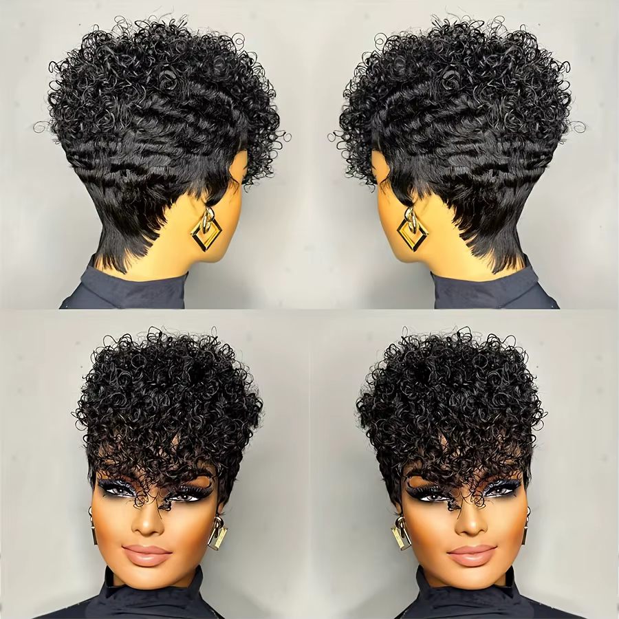  Perruque courte bouclée en cheveux humains pour femmes