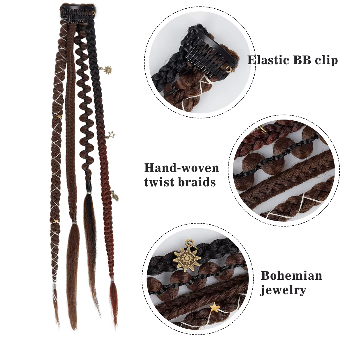 Extensions de cheveux tressées synthétiques style bohème ombré bordeaux avec mèches viking bohèmes pour femmes