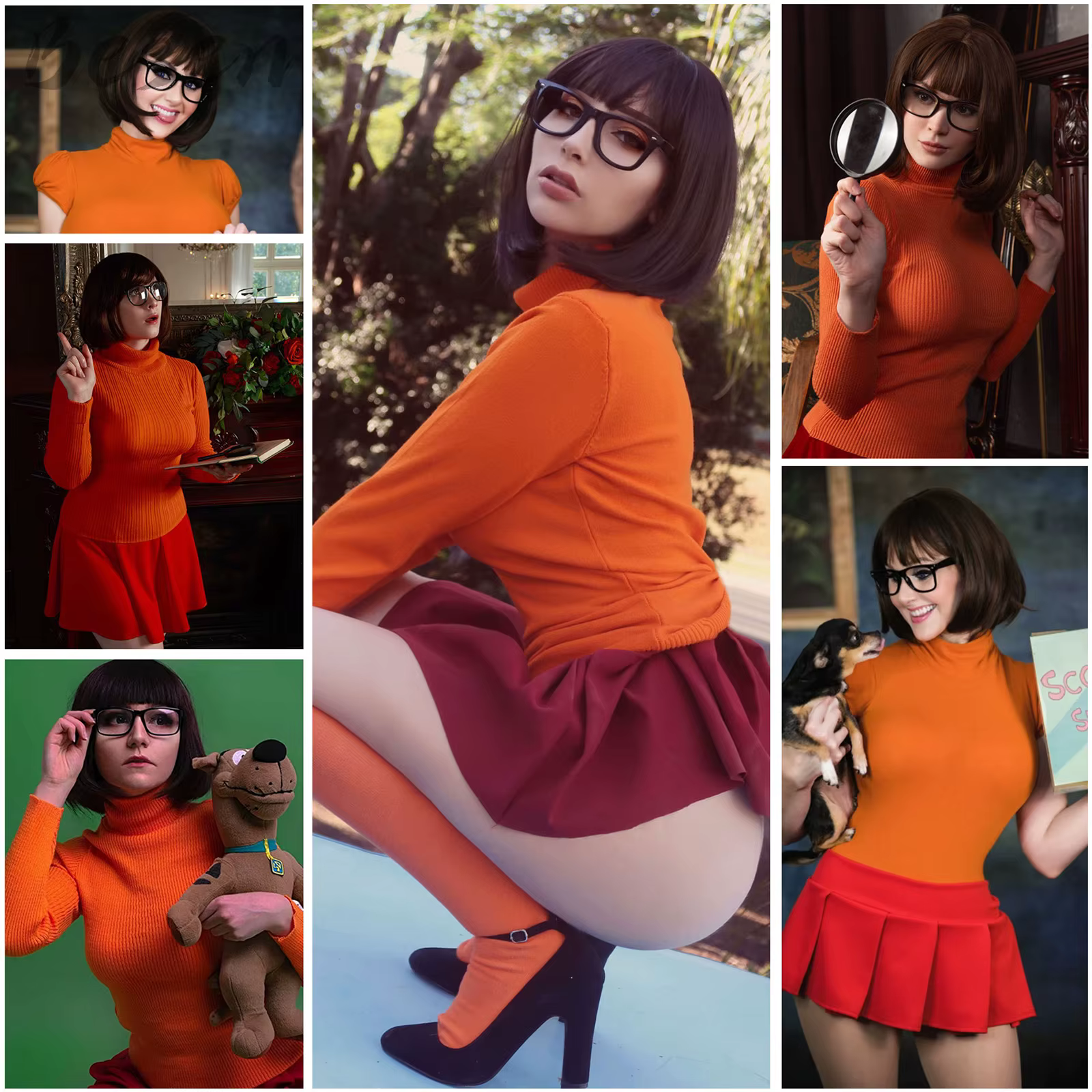 Perruques synthétiques Velma avec lunettes pour femmes