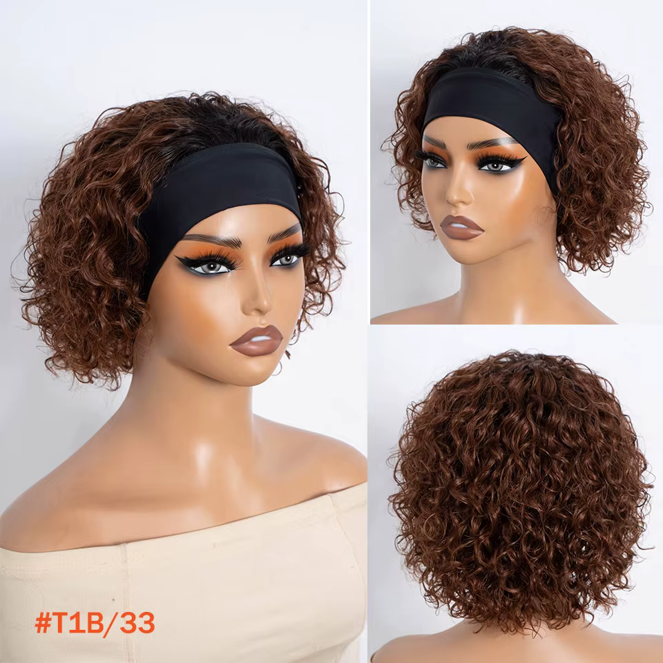 Perruque bandeau bouclée brune en cheveux humains