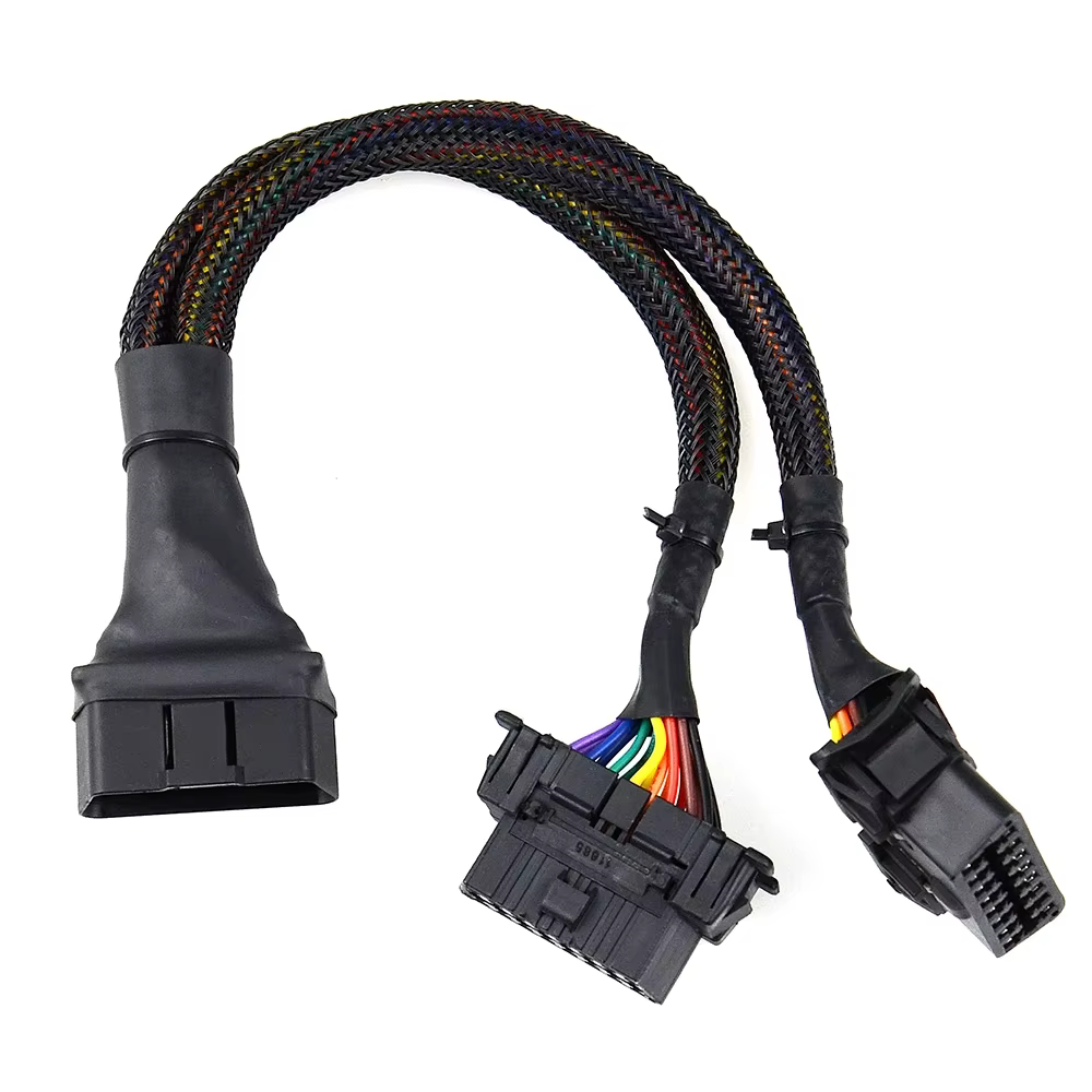 Câble d'extension coudé OBD2 mâle vers double femelle 2026 avec 16 broches, compatible avec l'adaptateur d'extension OBD2 1 entrée 2 sorties