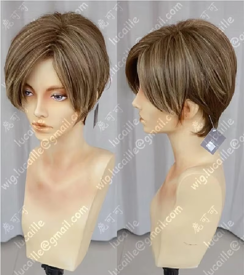 Film Biohazard Leon Scott Kennedy court couleur marron reflets style résistant à la chaleur perruques Cosplay Costume perruque