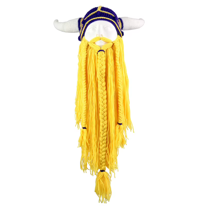 Chapeau Masque Cornes Viking Homme Barbu – Bonnets Hiver Amusants Faits Main pour Hommes – Accessoire de Fête de Noël