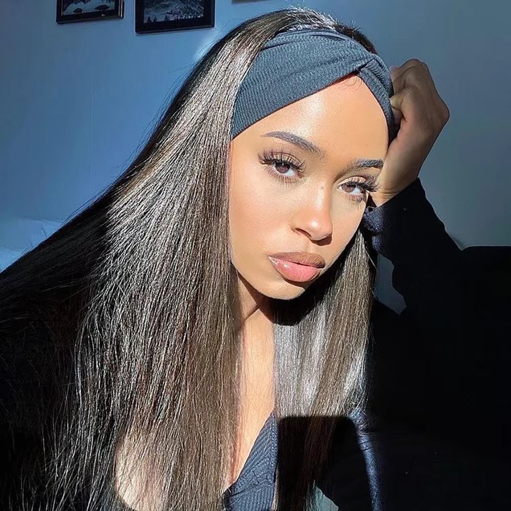 Bandeau perruque cheveux humains os droit perruques de cheveux humains pleine Machine faite péruvienne perruques de cheveux humains pour les femmes noires facile à dire 180%