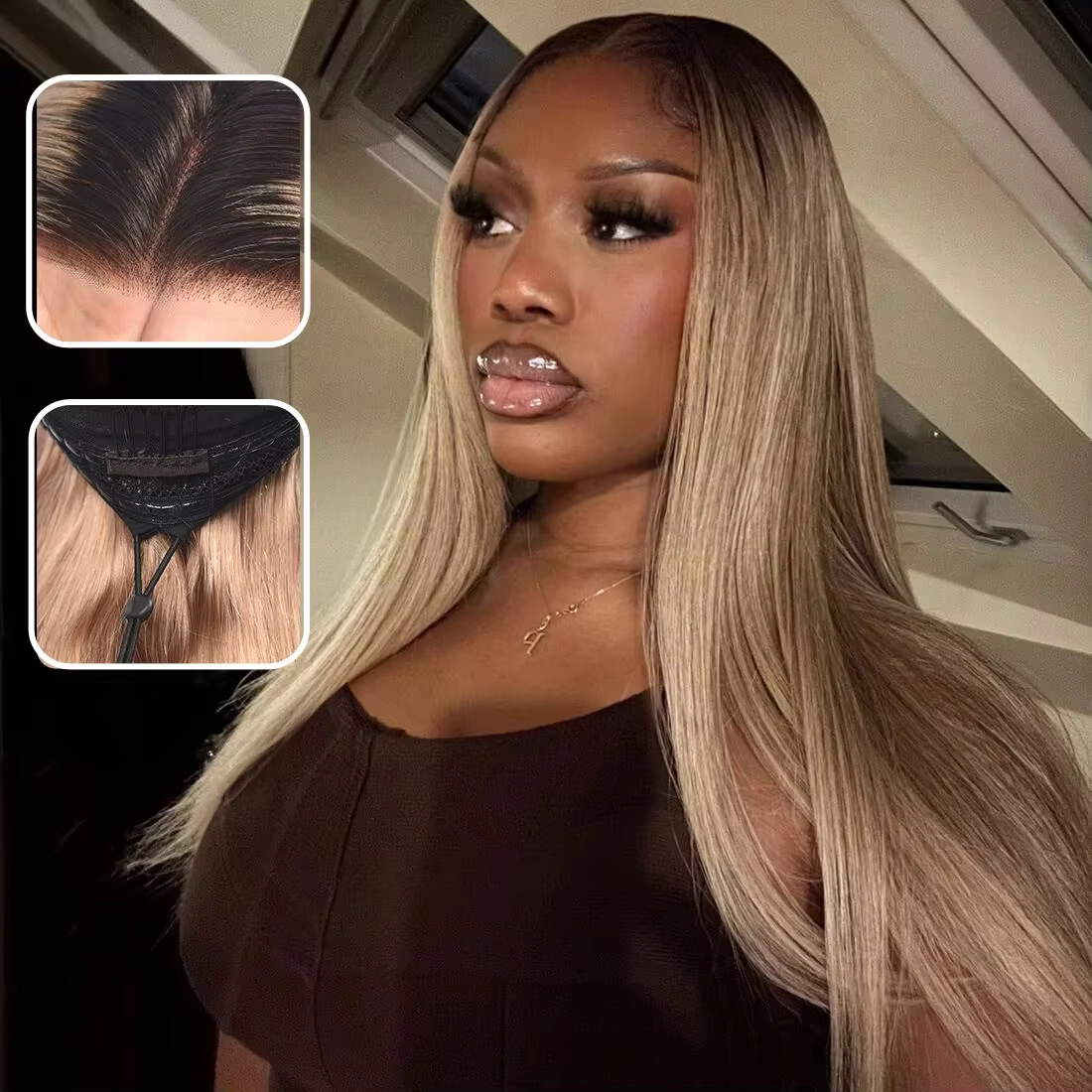 Perruques blondes cendrées en cheveux humains