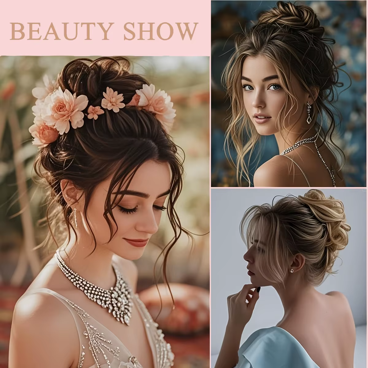 Extension de cheveux chignon à pince à griffes pour femmes – Boucles ondulées synthétiques avec accents de strass