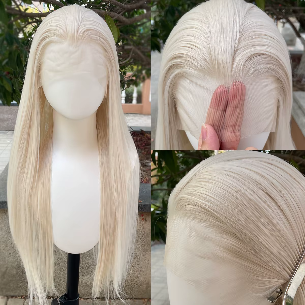 Costume d'elfe style Peak Platinum Perruques Lace Front Synthétiques Blondes 13x4 pour Femmes