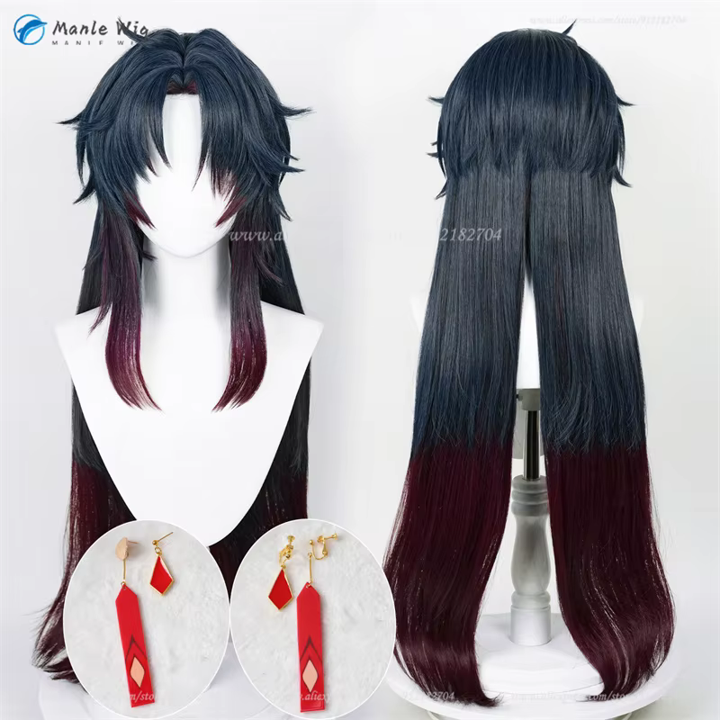WigsCosplay-Perruque de Cosplay à Lame de 100cm, Postiche de Cheveux Synthétiques, Dégradé Bleu Foncé, Rouge Foncé, Degré de Chaleur, ix, Anime