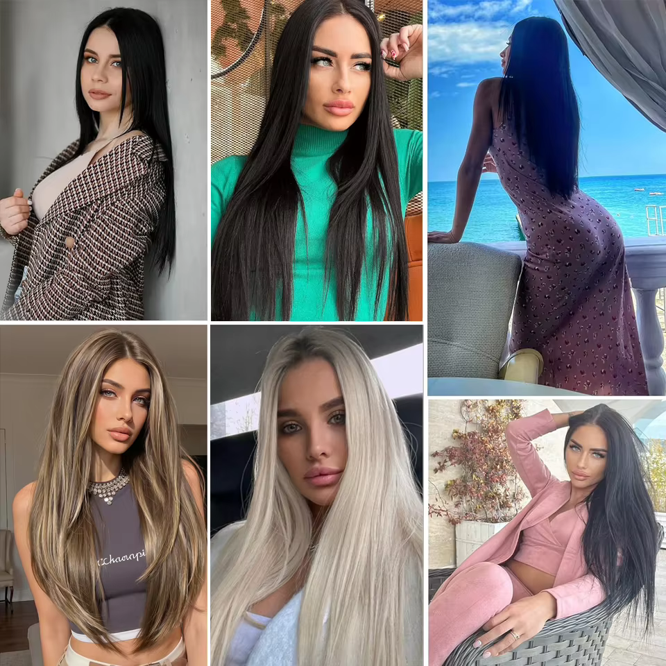 Extensions de cheveux synthétiques à clipser, mèches blondes longues et lisses, postiches complètes épaisses pour femmes et filles, lot de 6 pièces